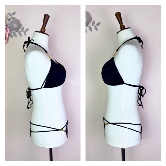 New! AGENT PROVOCATEUR Cee-Cee Bikini & Top Chain Embellished Swimsuit in Black - Picture 10 of 13